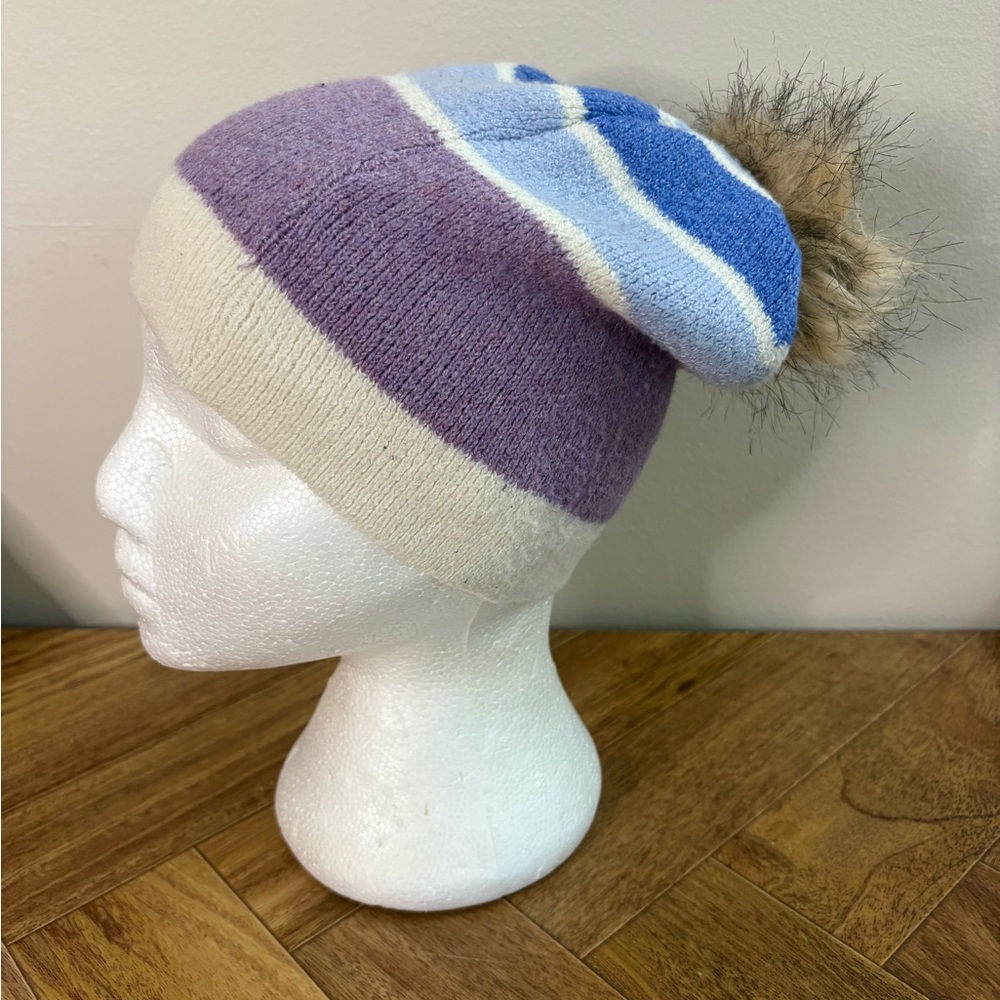 Christian Siriano Purple and Blue Striped Knit Hat winter
